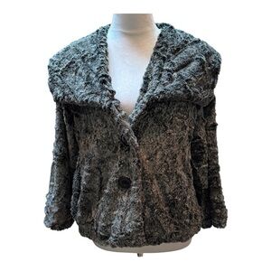 Cabi Chinchilly Gray Faux Fur Vegan Cropped 3/4 Sleeves BohoJacket Size M